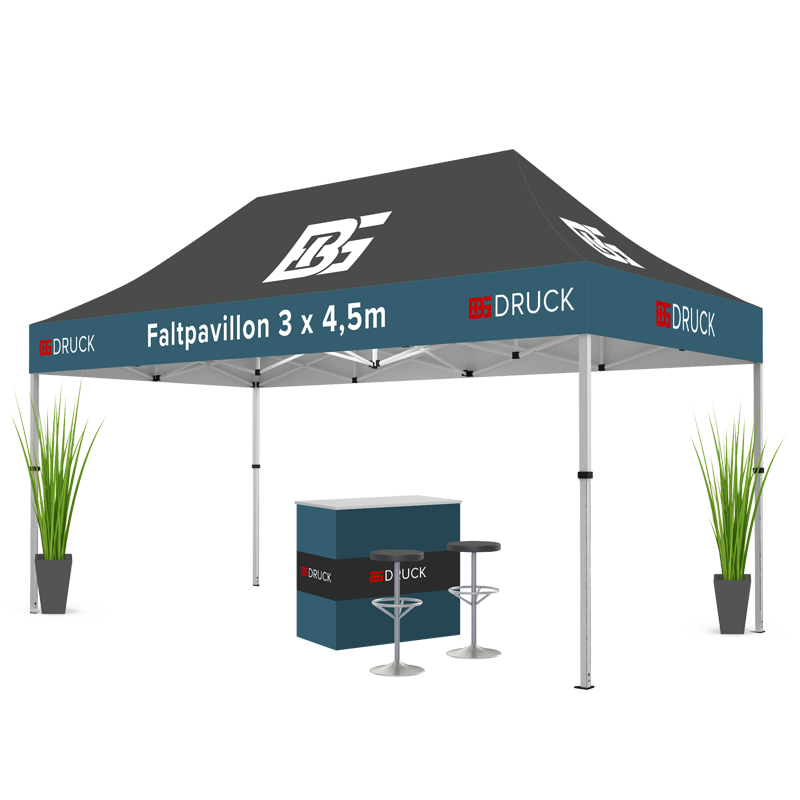 Faltpavillon 3 x 4,5 m individuell bedruckt, inkl. Tasche Faltpavillon 3 x 4,5 m individuell bedruckt, inkl. Tasche